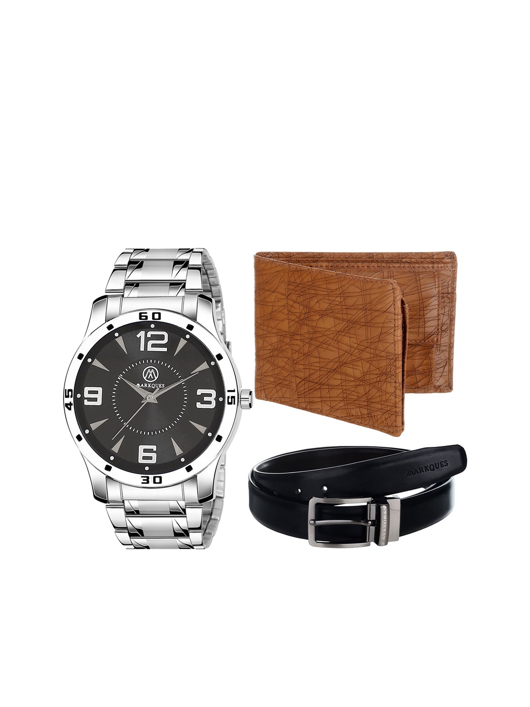

MARKQUES Men Black & Silver-Toned Solid Accessory Gift Set