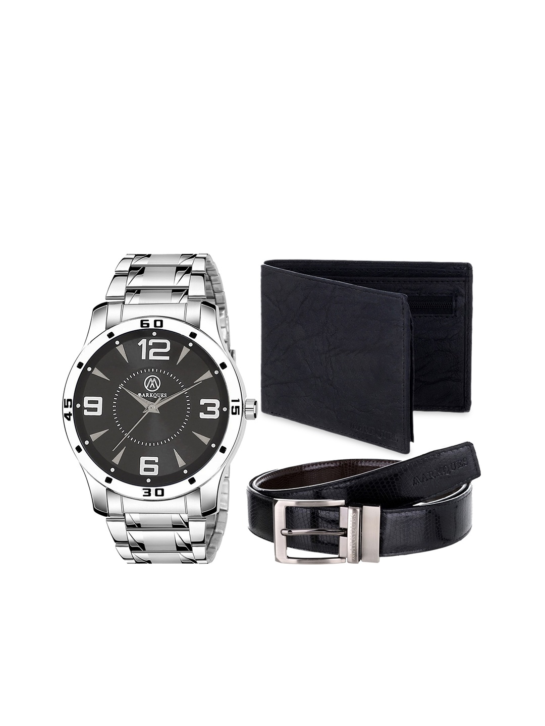 

MARKQUES Men Black & Silver-Toned Solid Accessory Gift Set