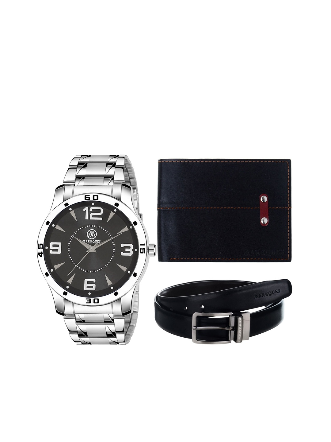 

MARKQUES Men Black & Silver-Toned Solid Accessory Gift Set