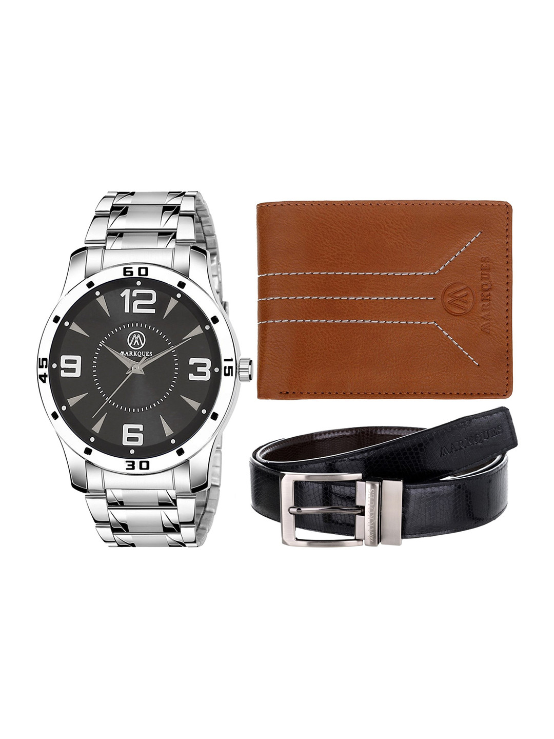 

MARKQUES Men Black & Silver-Toned Solid Accessory Gift Set
