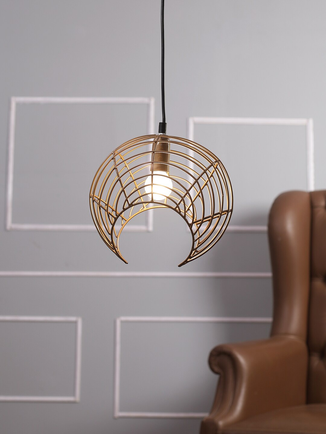 

Aapno Rajasthan Solid Metal Circular Pendant Lamp, Brown