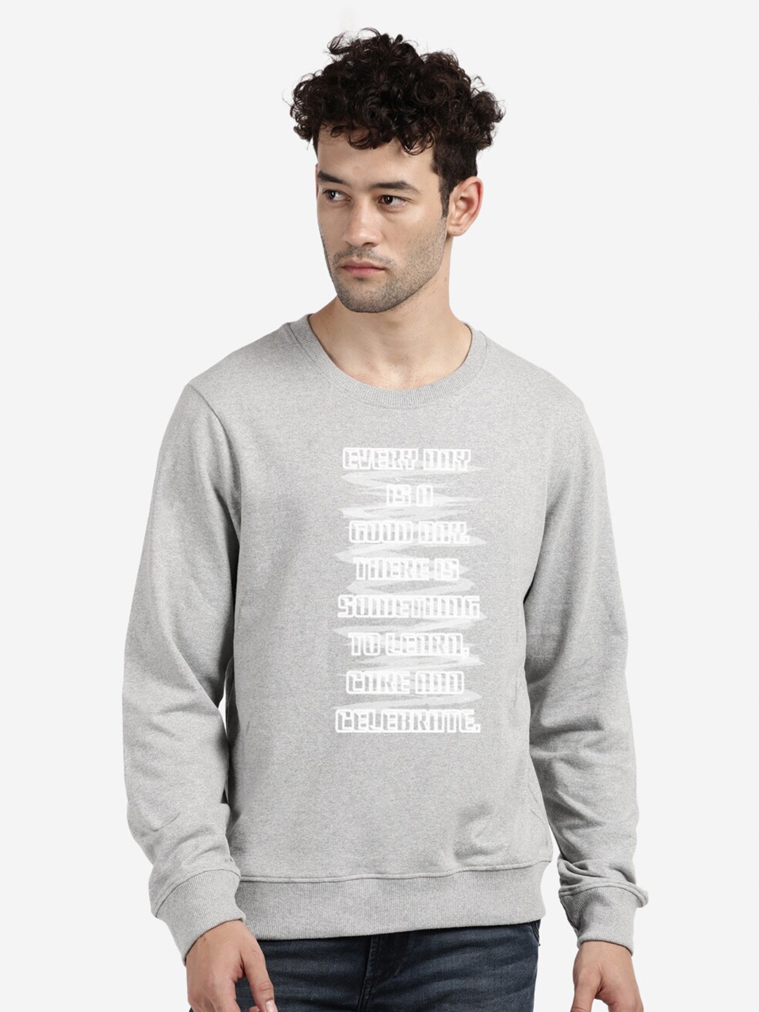 

BLACK RADIO Men Grey Printed Sweatshirt