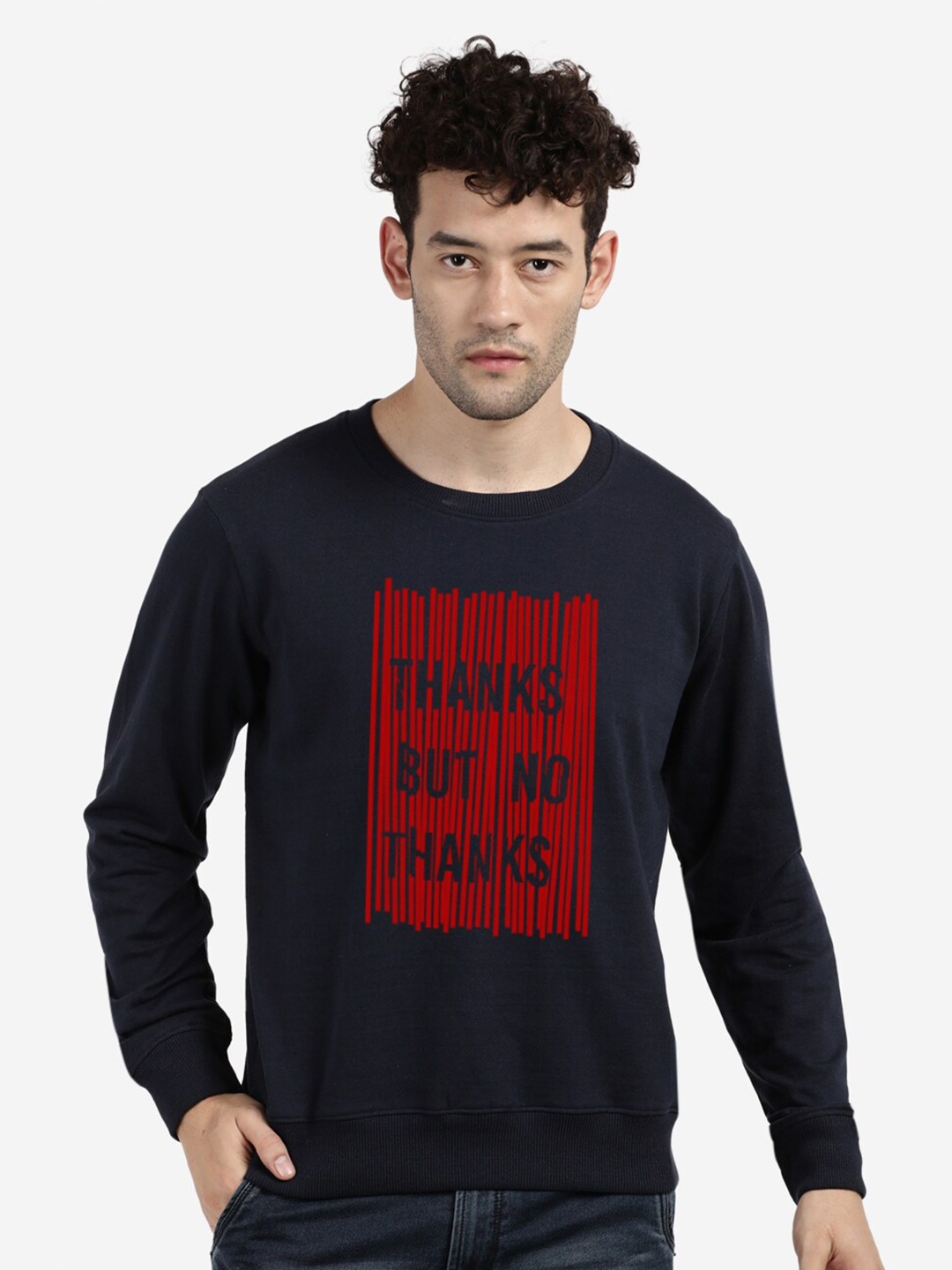

BLACK RADIO Men Navy Blue Printed Sweatshirt