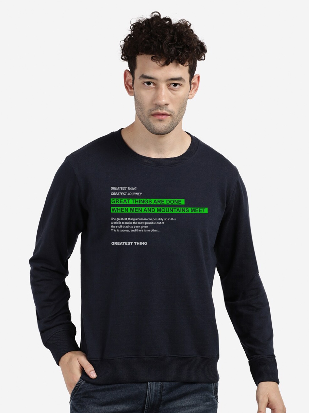 

BLACK RADIO Men Navy Blue Printed Sweatshirt
