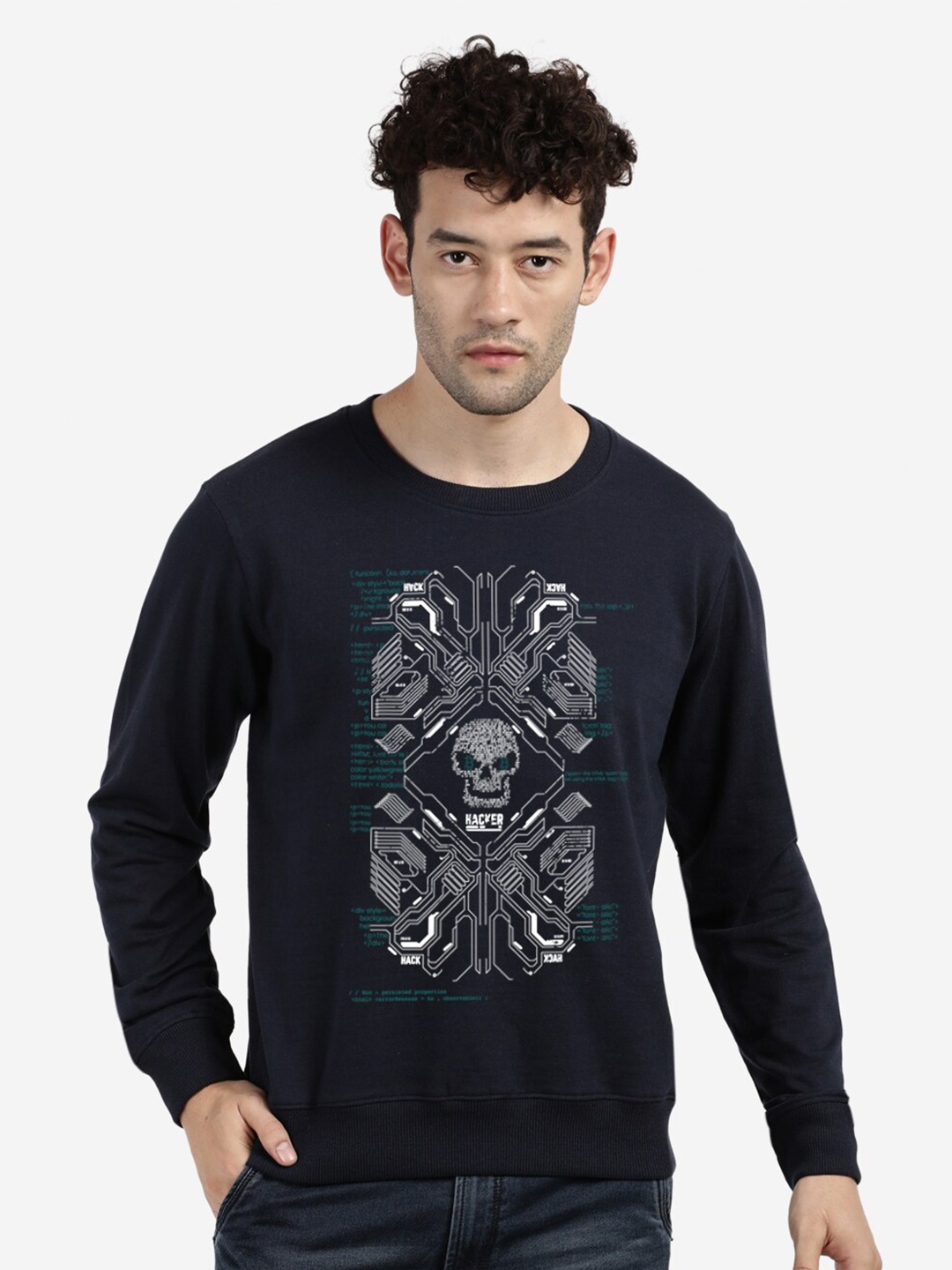 

BLACK RADIO Men Navy Blue Printed Sweatshirt