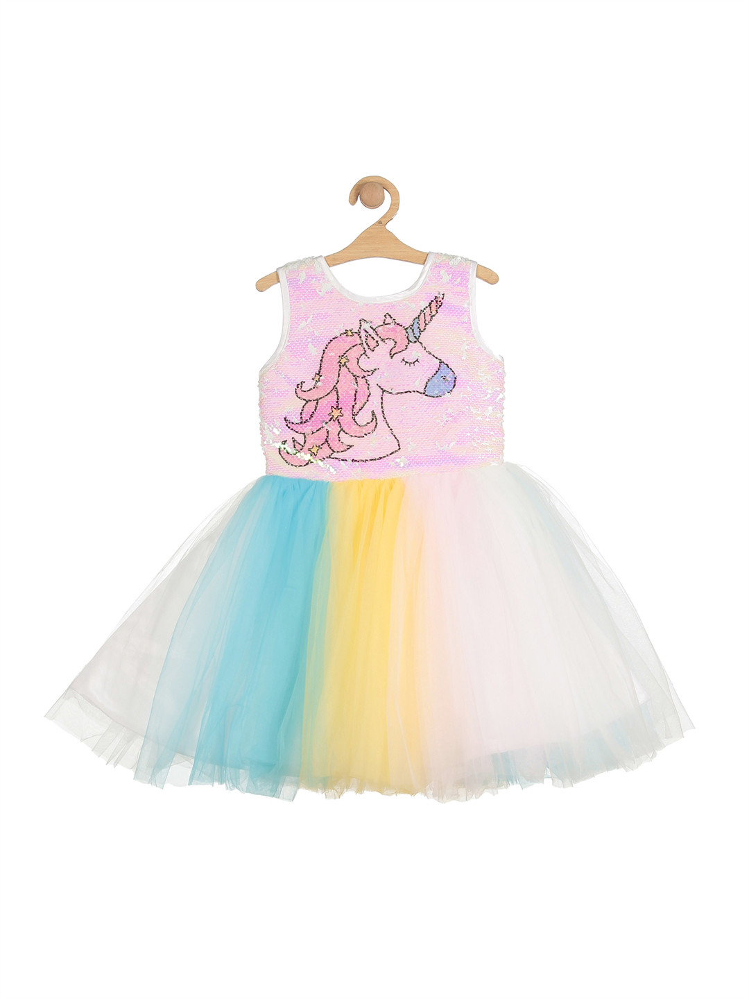 

Lil Lollipop Girls Multicoloured Colourblocked Unicorn Party Dress, Multi