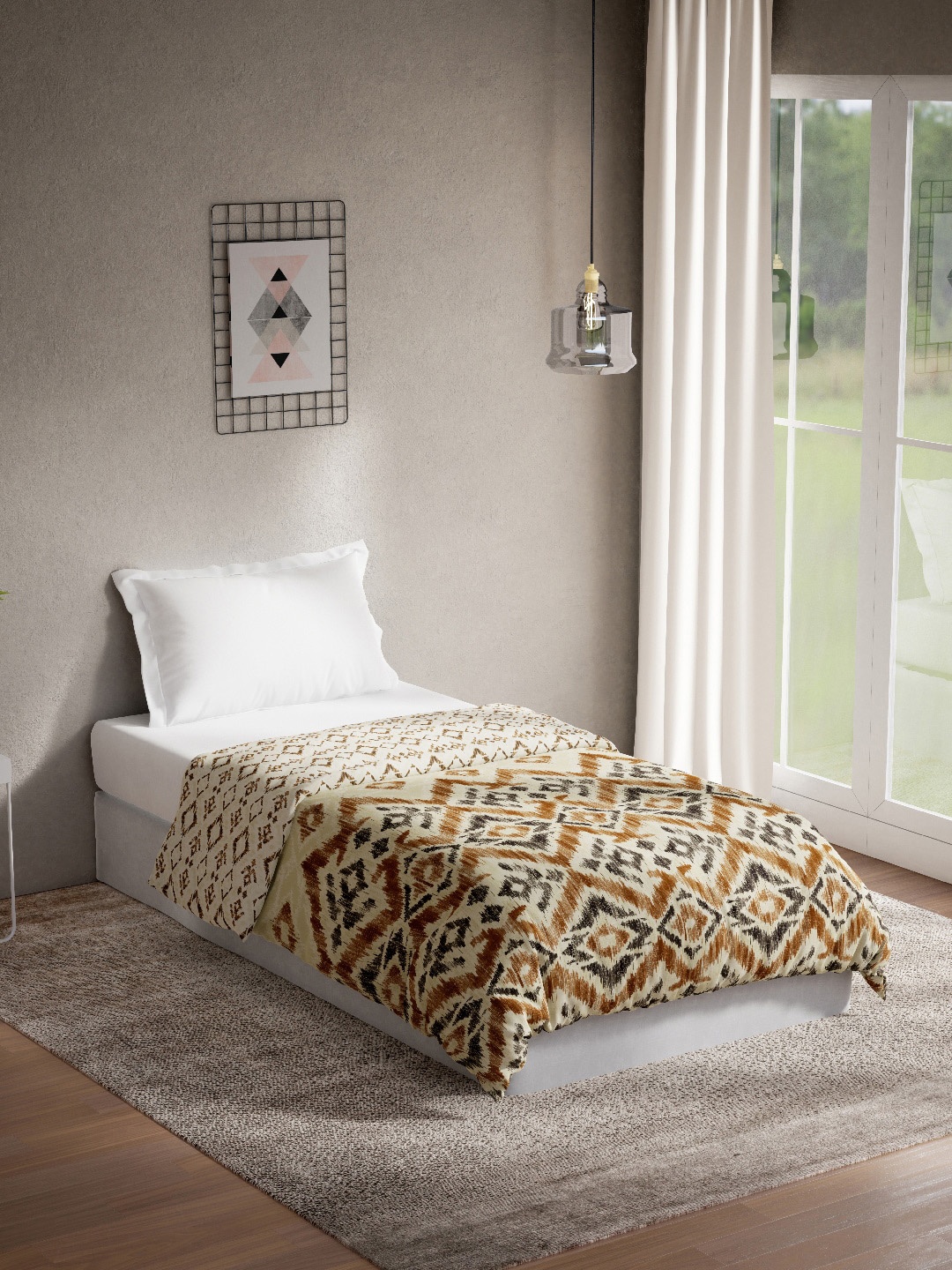 

DDecor Ethnic Motifs Cotton Mild Winter 150 GSM Single Bed Quilt, Beige