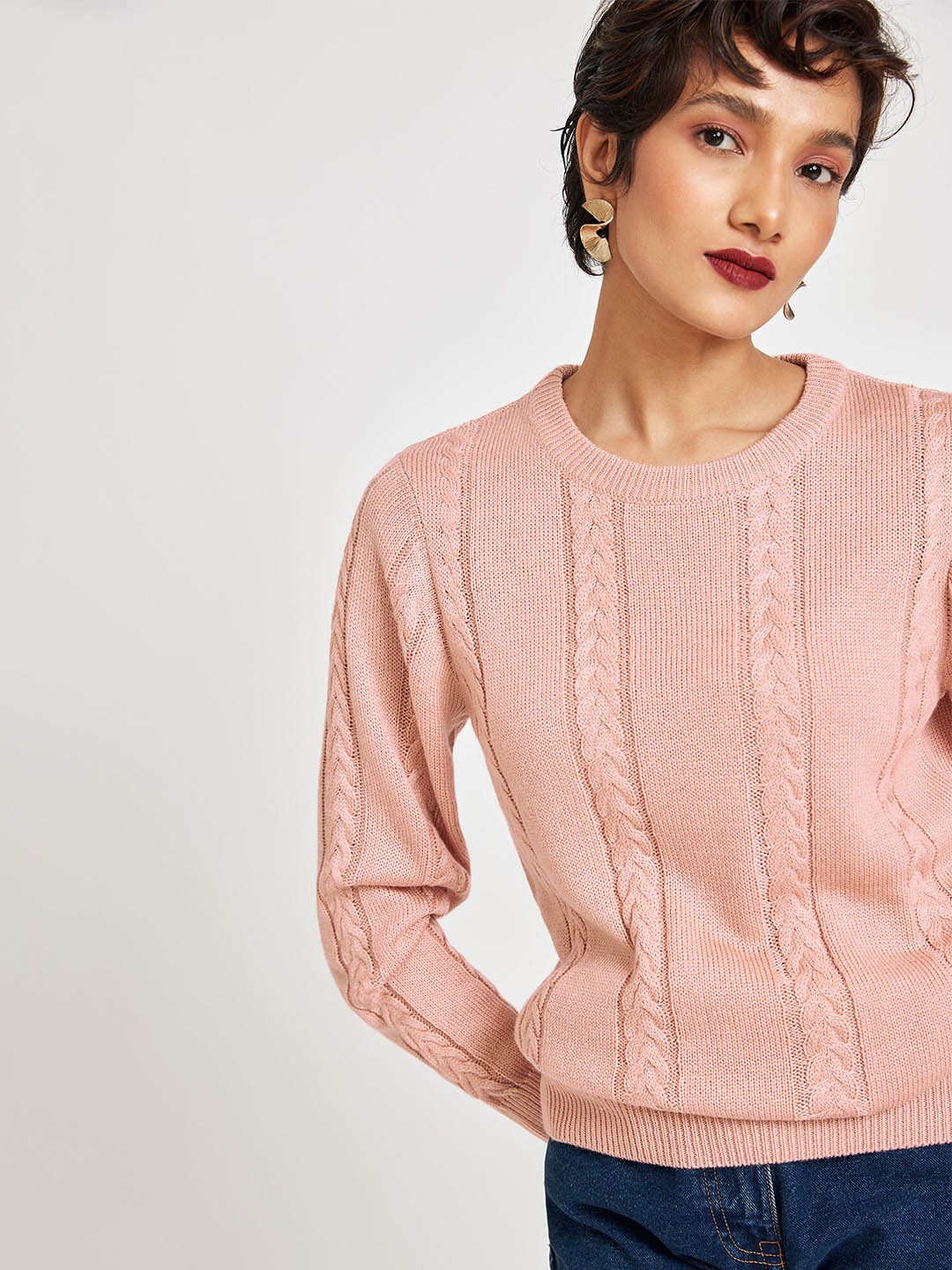 

The Label Life Women Pink Cable Knit Pullover
