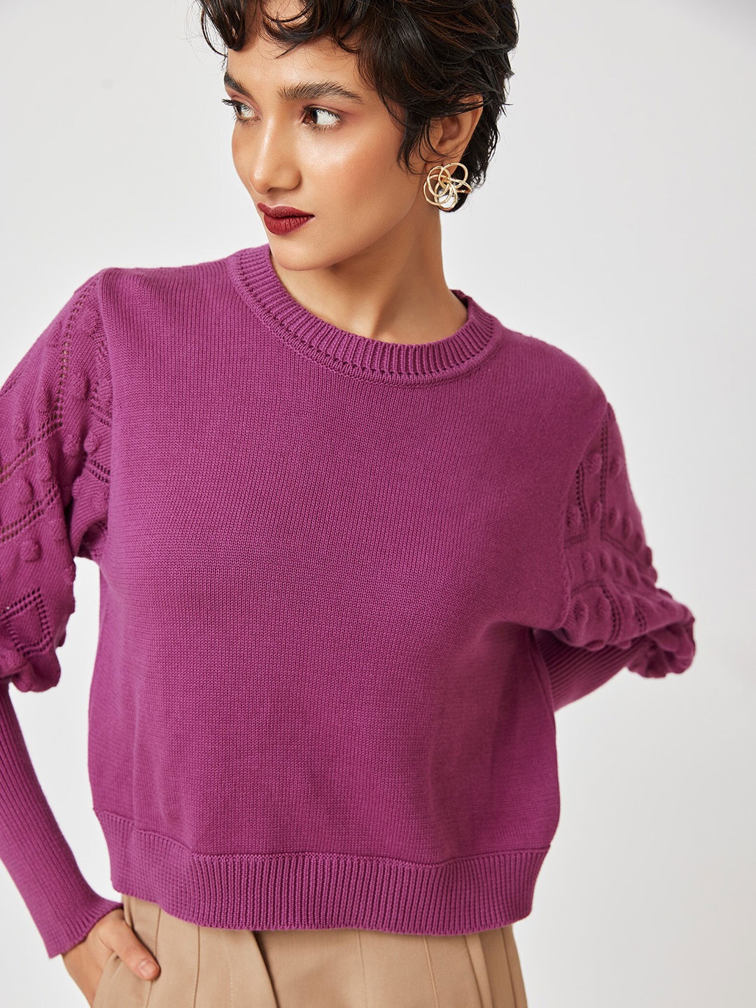 

The Label Life Women Pink Cable Knit Pullover