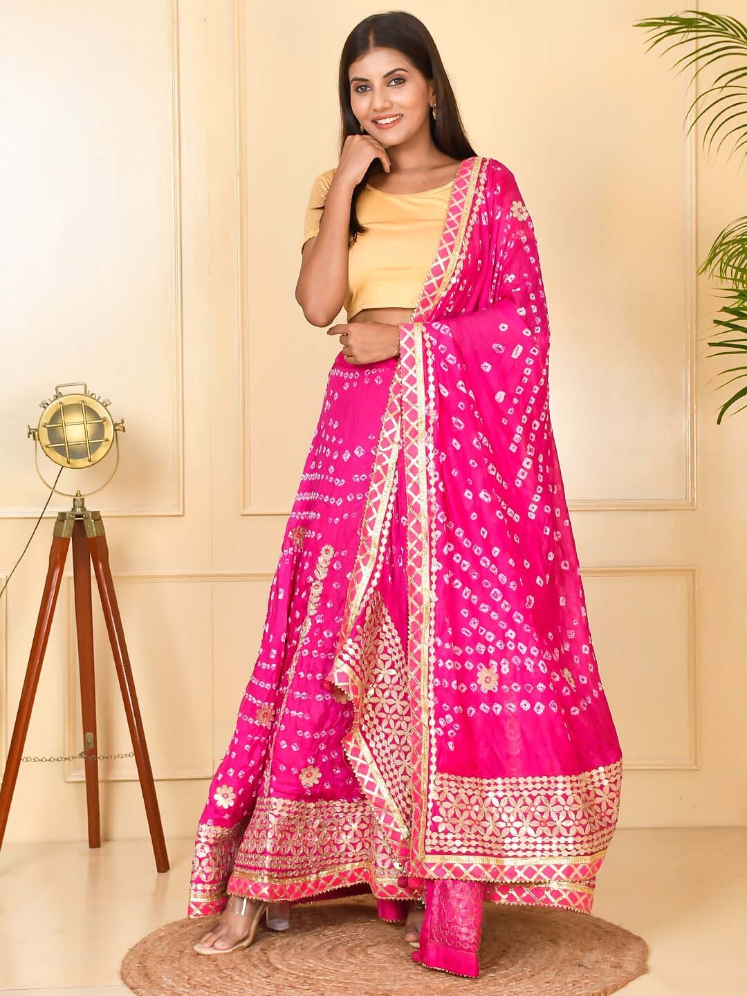 

Kesarya Pink & Gold-Toned Embellished Semi-Stitched Lehenga & Unstitched Blouse With Dupatta