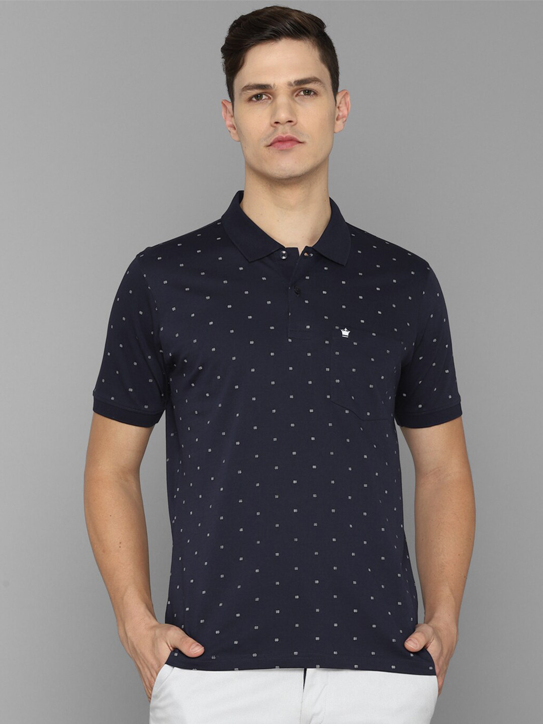 

Louis Philippe Men Navy Blue Printed Polo Collar T-shirt