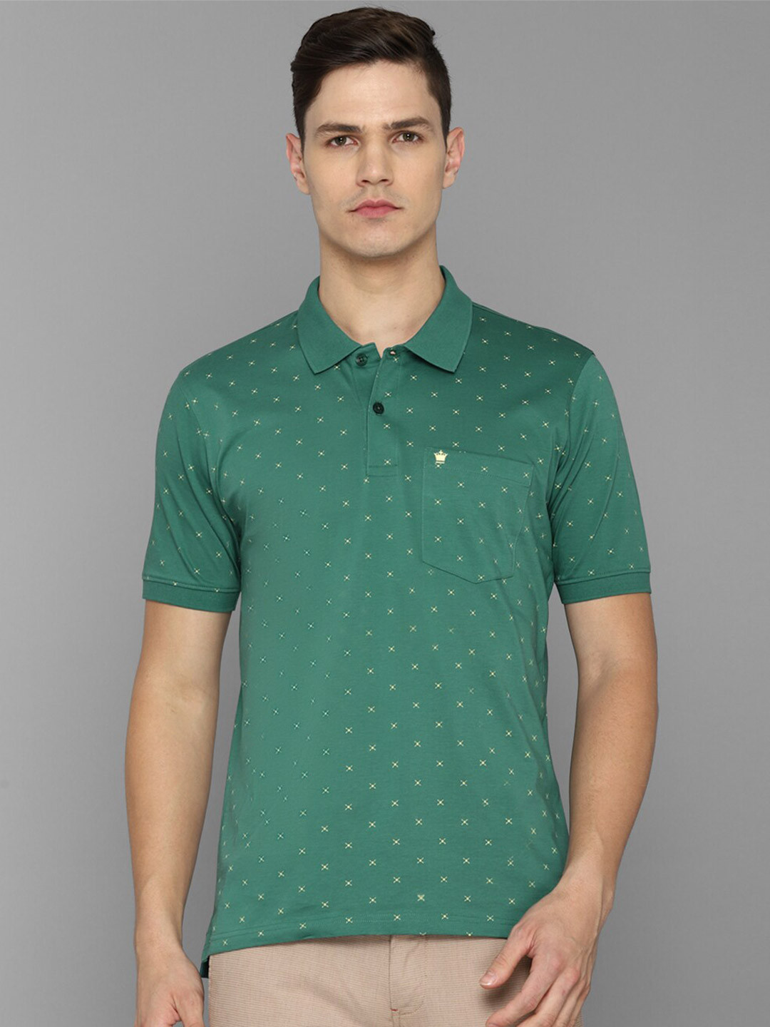 

Louis Philippe Men Green Printed Polo Collar Cotton T-shirt