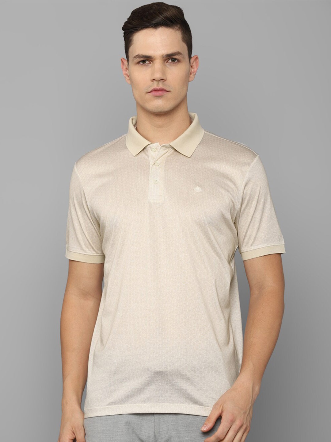 

Luxure by Louis Philippe Men Beige Cotton Printed Geometric Polo Collar T-shirt