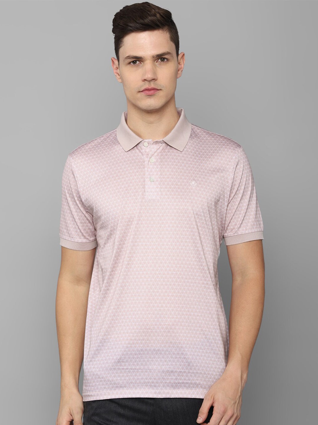 

Luxure by Louis Philippe Men Pink Cotton Printed Geometric Polo Collar T-shirt