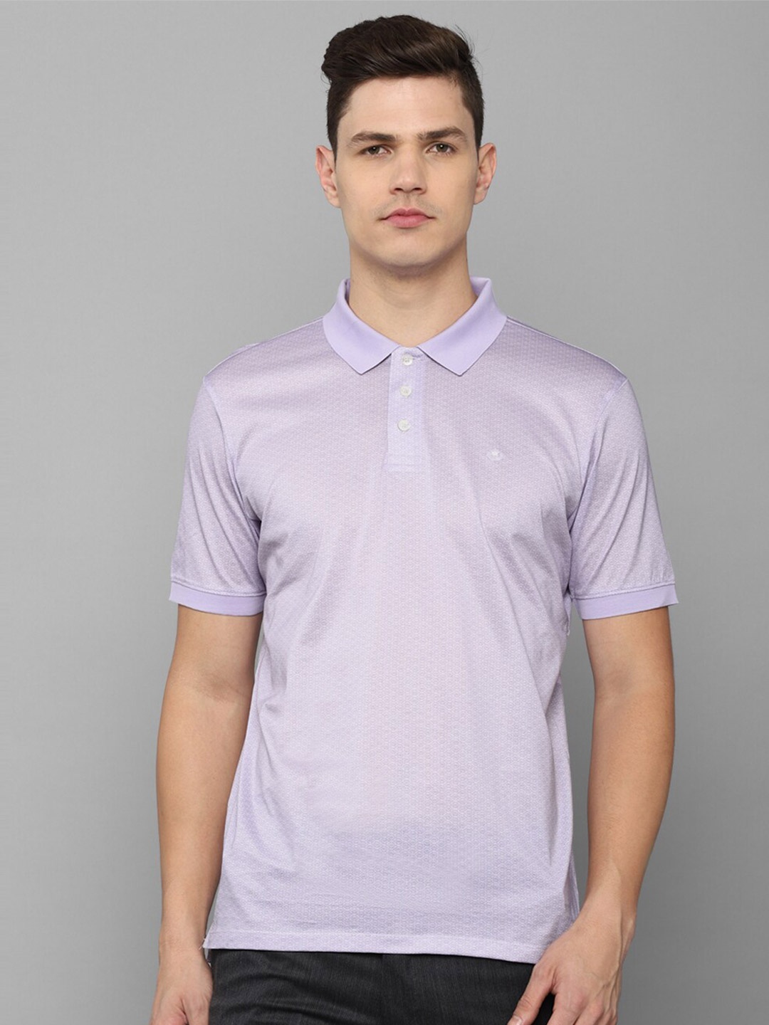 

Luxure by Louis Philippe Men Purple Cotton Printed Geometric Polo Collar T-shirt