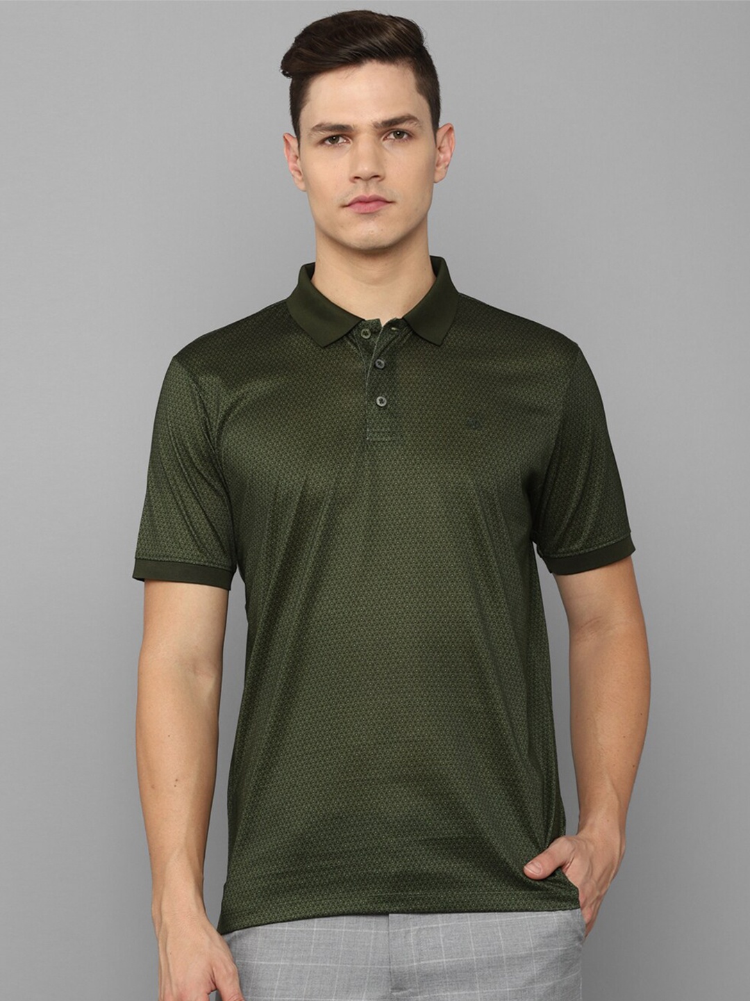 

Luxure by Louis Philippe Men Green Micro Ditsy Printed Pure Cotton Polo Collar T-shirt
