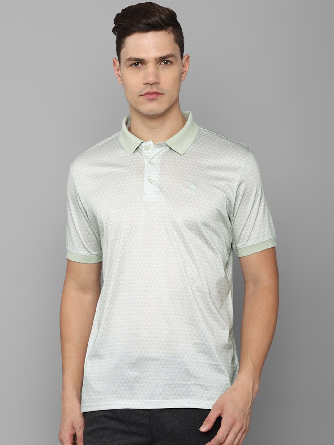 

Luxure by Louis Philippe Men Green Cotton Printed Geometric Polo Collar T-shirt
