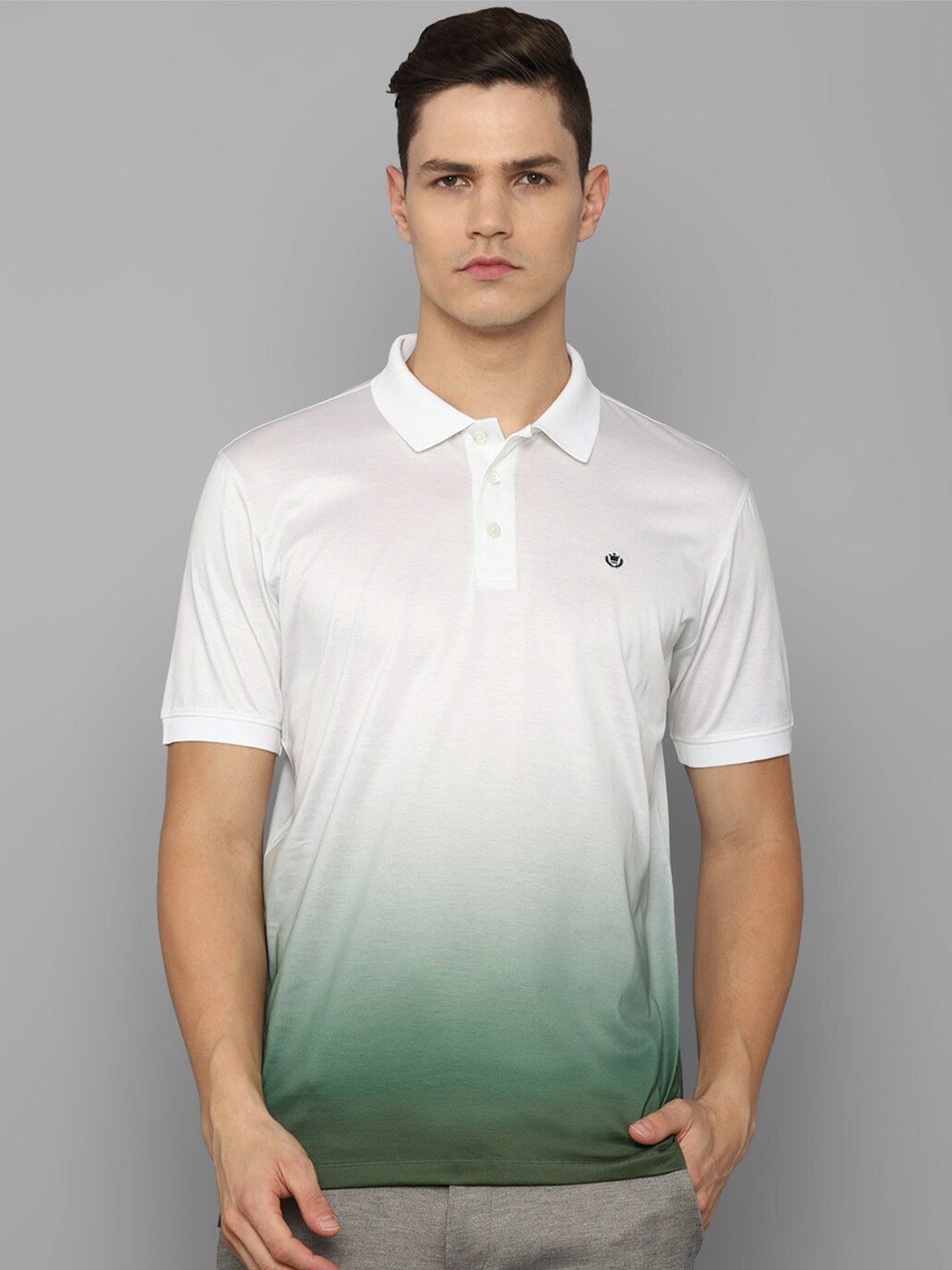 

Luxure by Louis Philippe Men White & Green Tie and Dye Dyed Polo Collar T-shirt