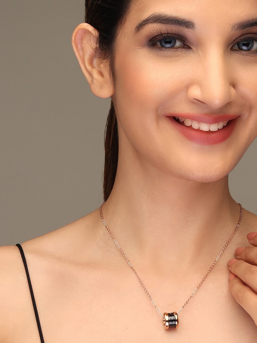 

LAIDA Women Rose Gold-Plated AD Studded Pendant with chain