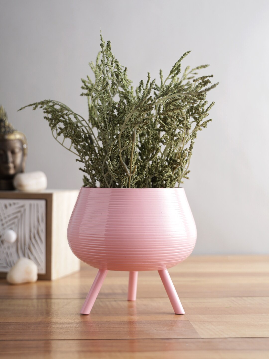 

Aapno Rajasthan Striped Metal Planter, Pink
