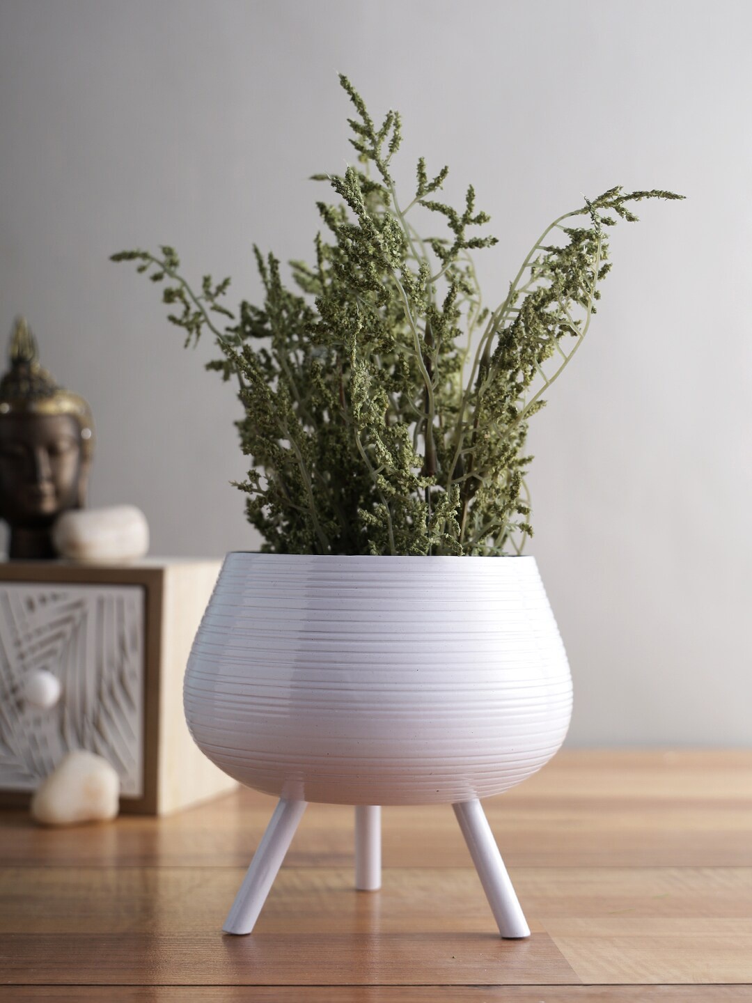 

Aapno Rajasthan Striped Planter, White