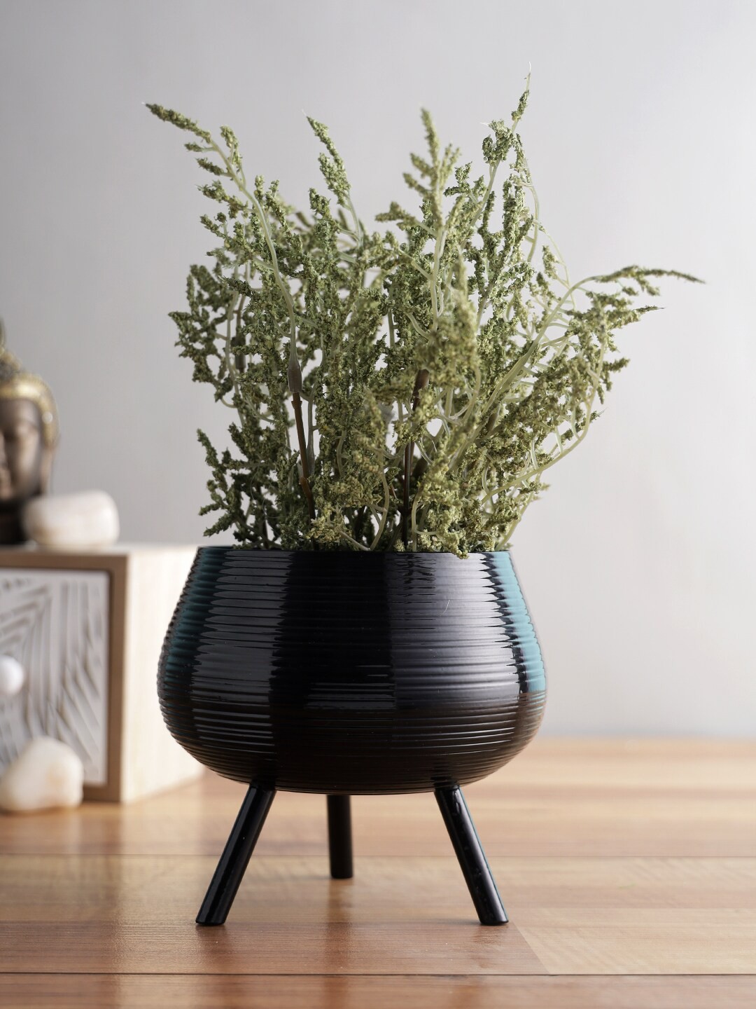 

Aapno Rajasthan Striped Metal Planter, Black