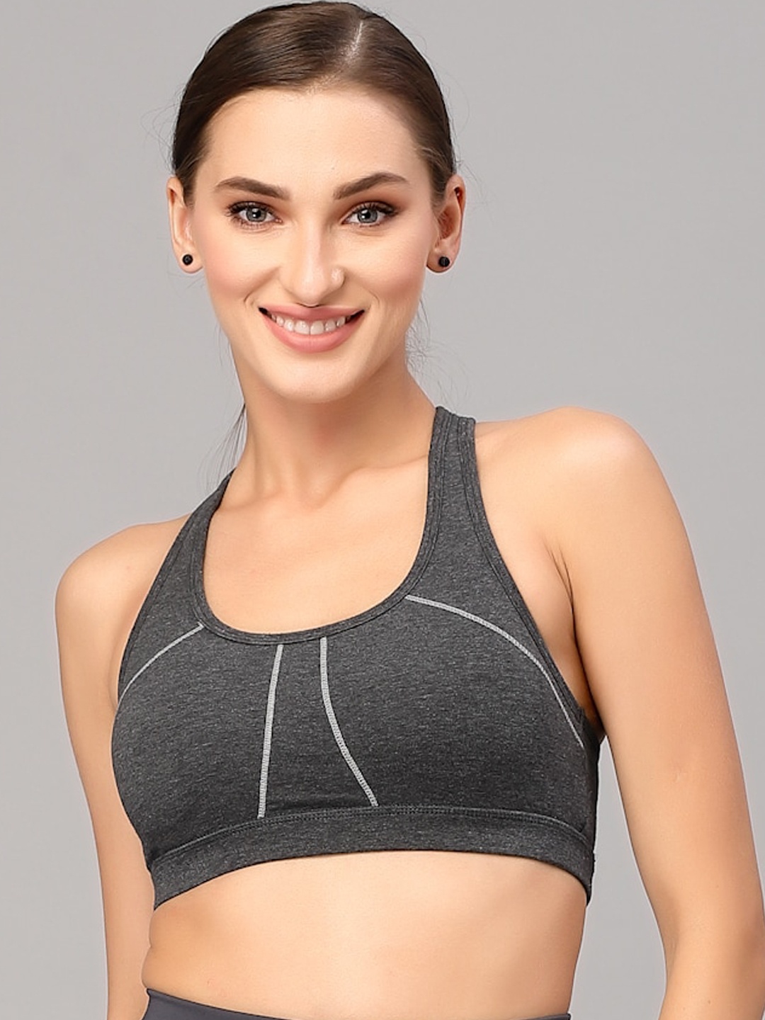 

Style Quotient Women Grey Solid Non-Wired Cotton Sports Bra