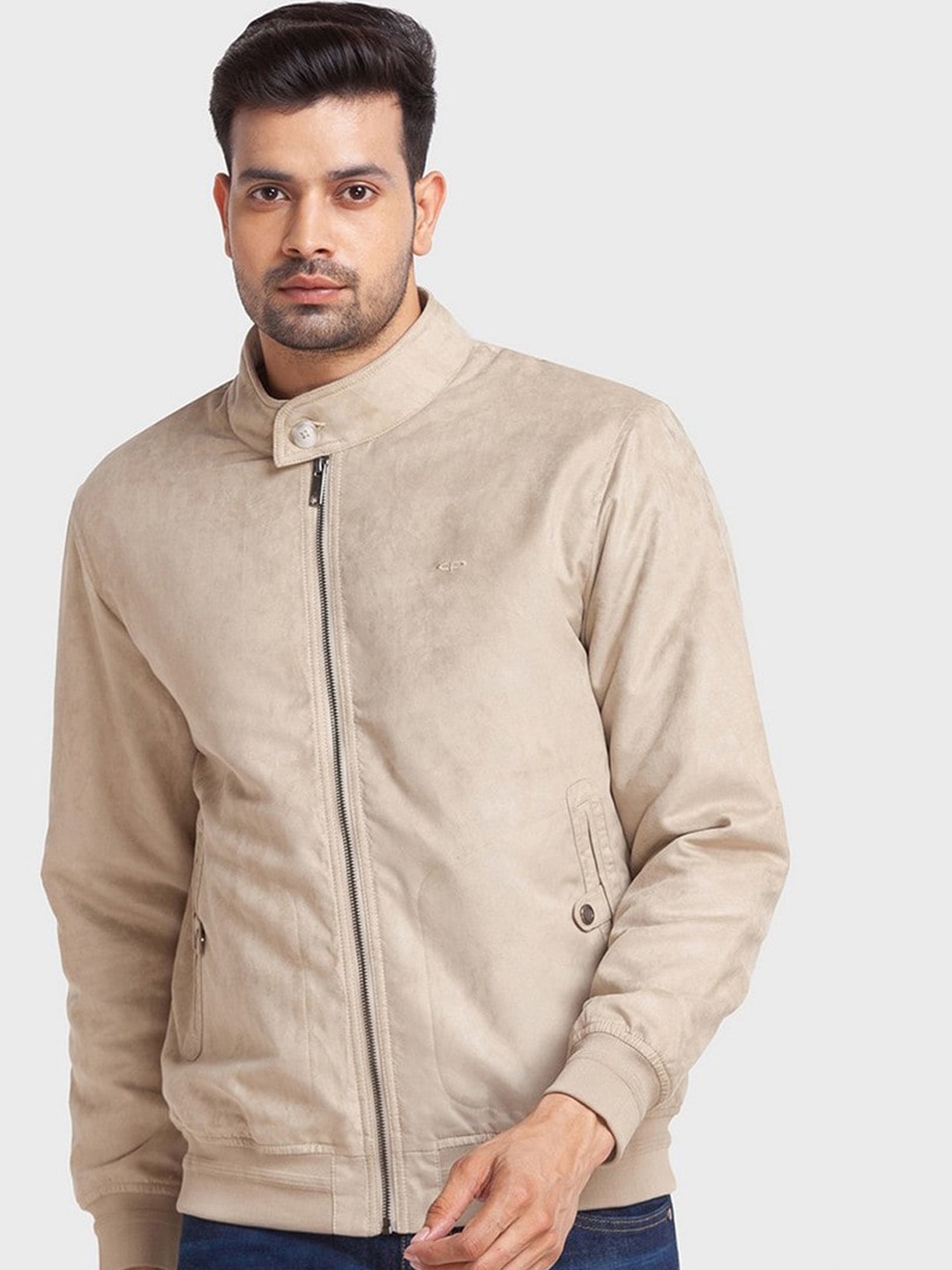 

ColorPlus Men Beige Solid Bomber Jacket