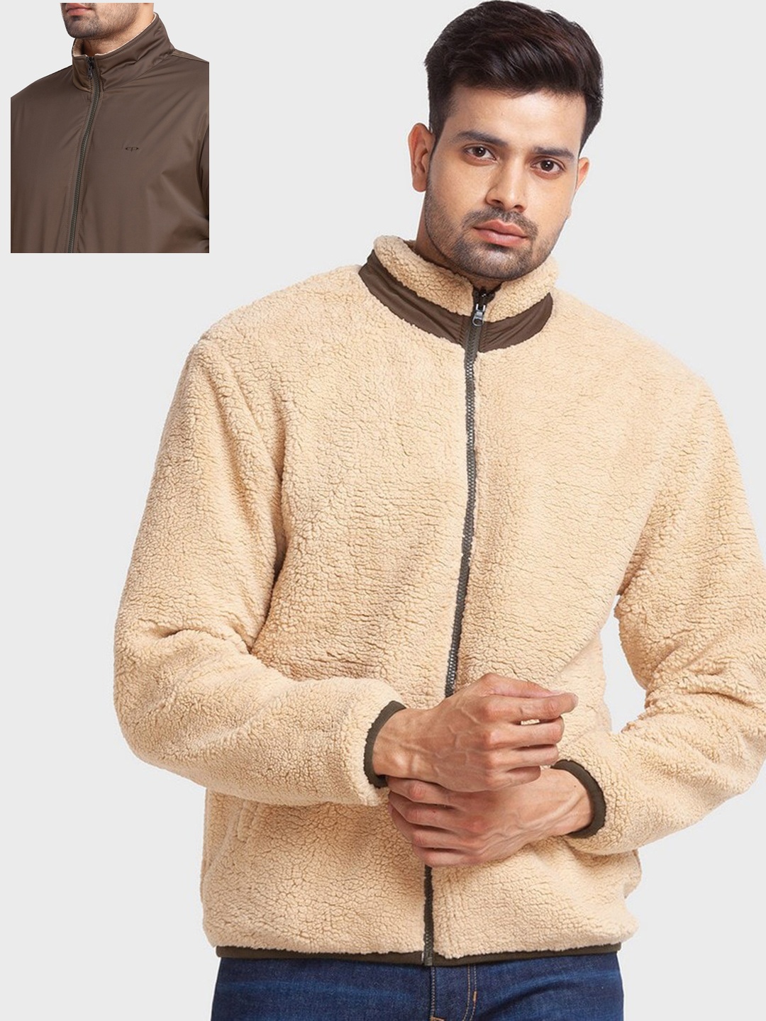 

ColorPlus Men Green & Beige Reversible Bomber Jacket