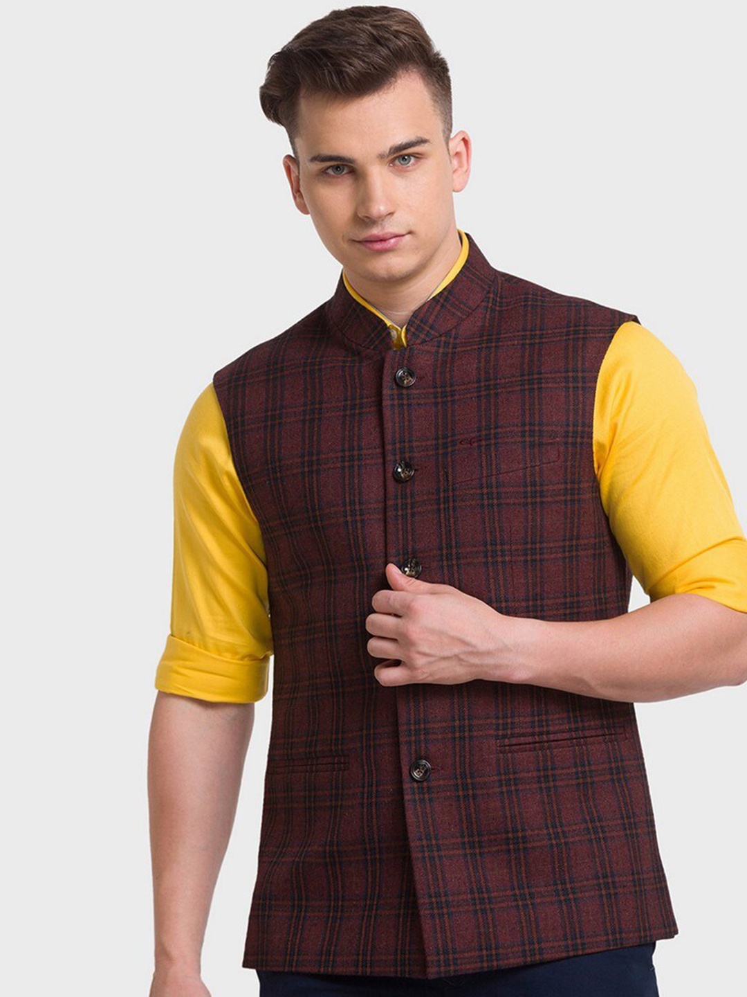 

ColorPlus Men Checked Crop Tailored Jacket, Red
