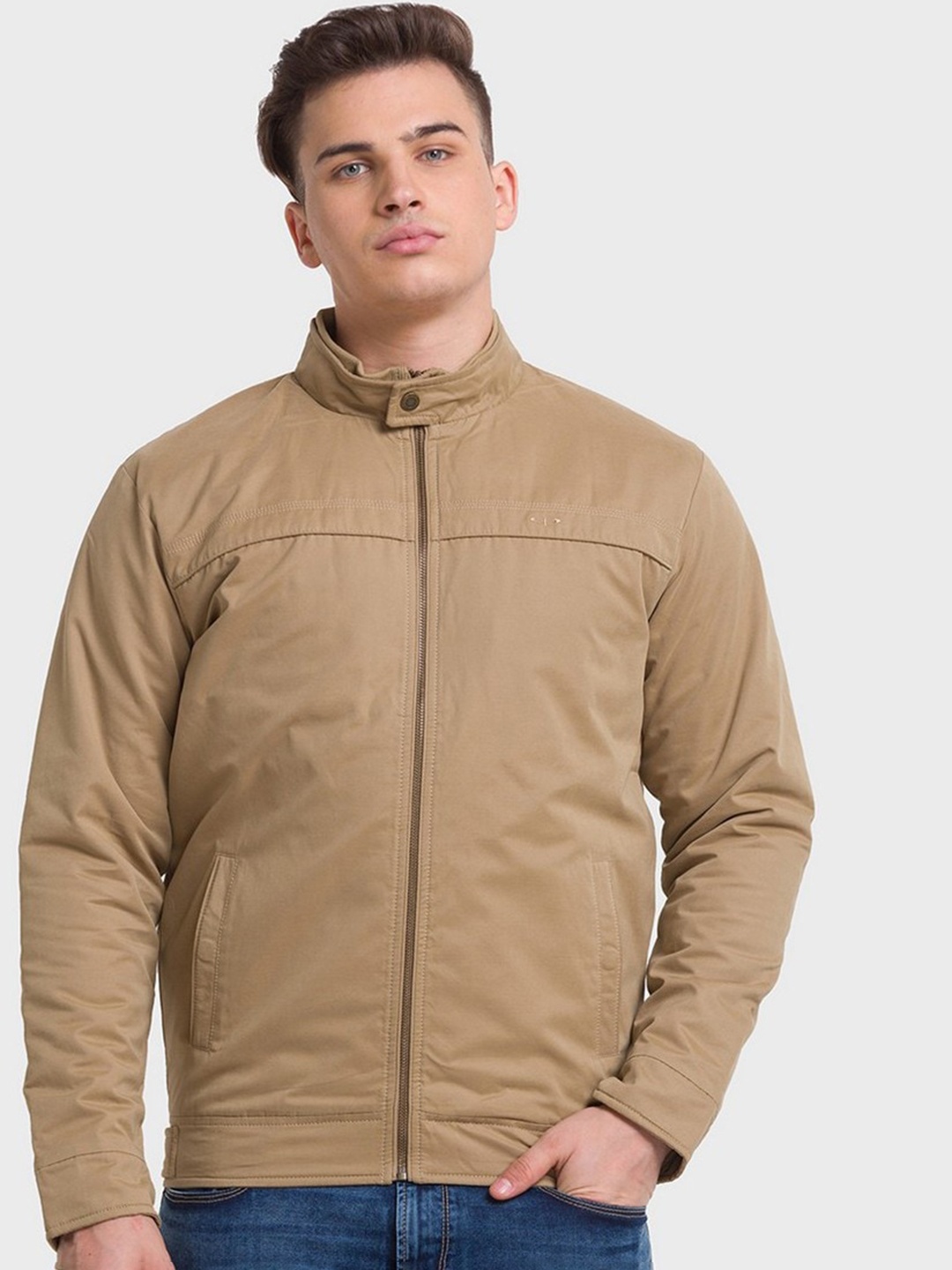 

ColorPlus Men Beige Solid Bomber Jacket