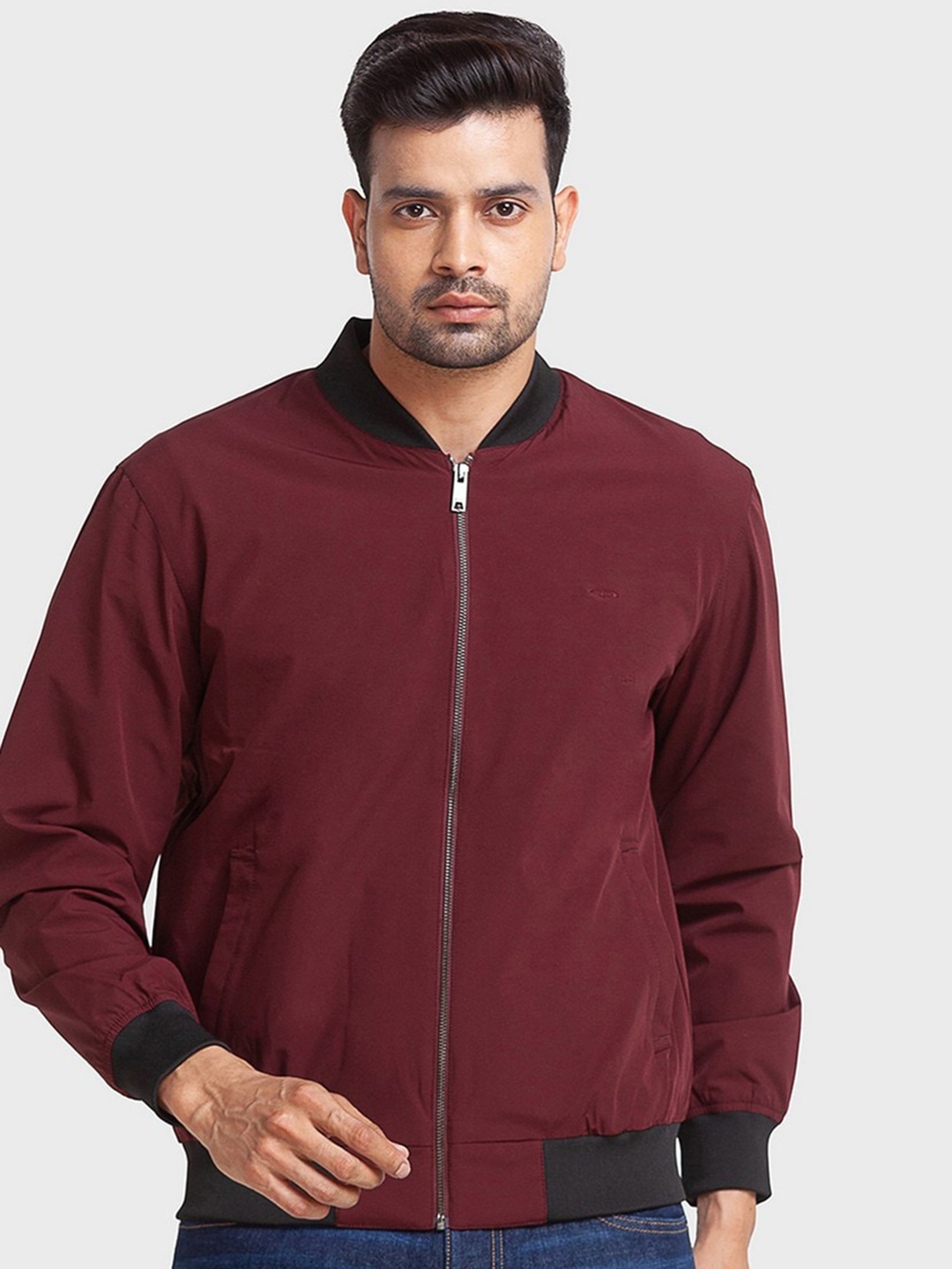

ColorPlus Men Maroon Solid Bomber Jacket