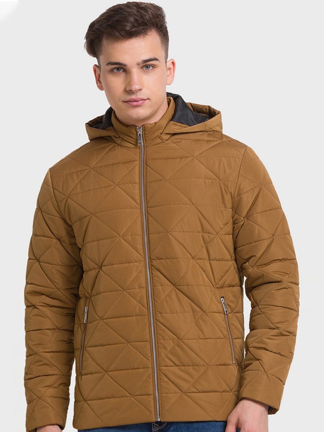 

ColorPlus Men Brown Solid Quilted Jacket