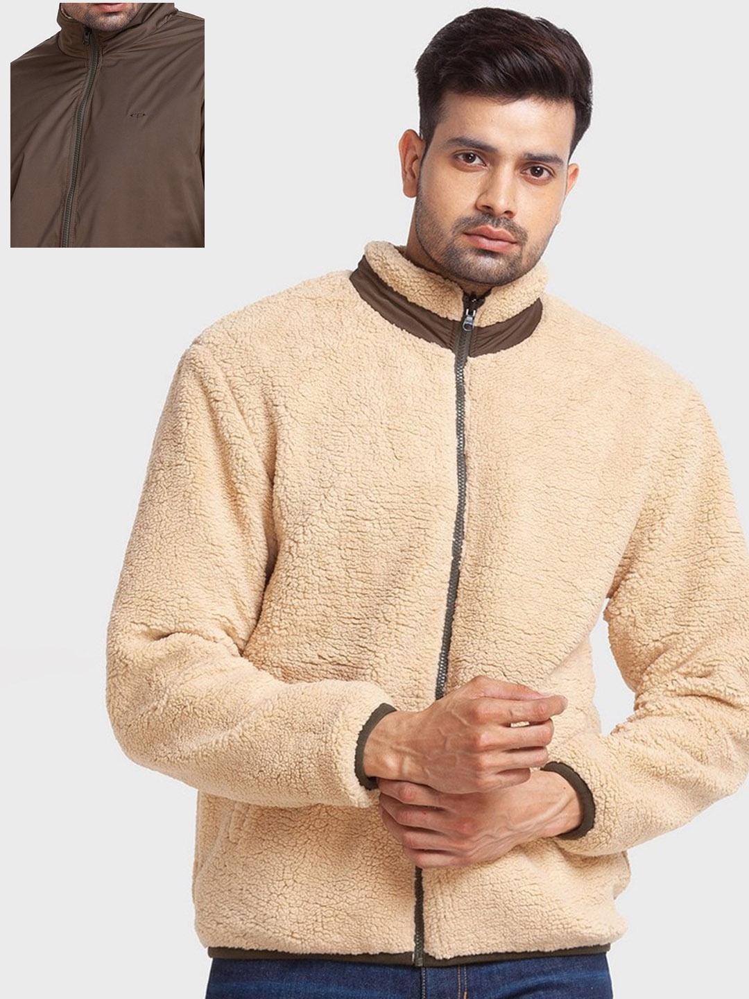 

ColorPlus Men Green & Beige Reversible Tailored Jacket