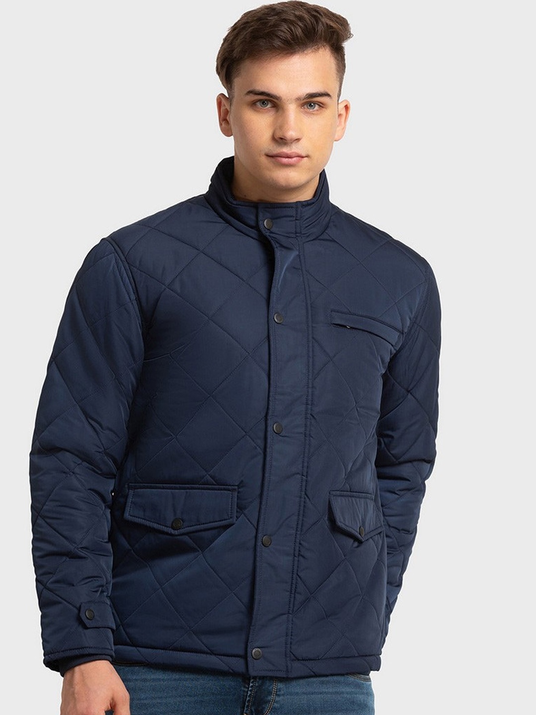 

ColorPlus Men Blue Solid Quilted Jacket