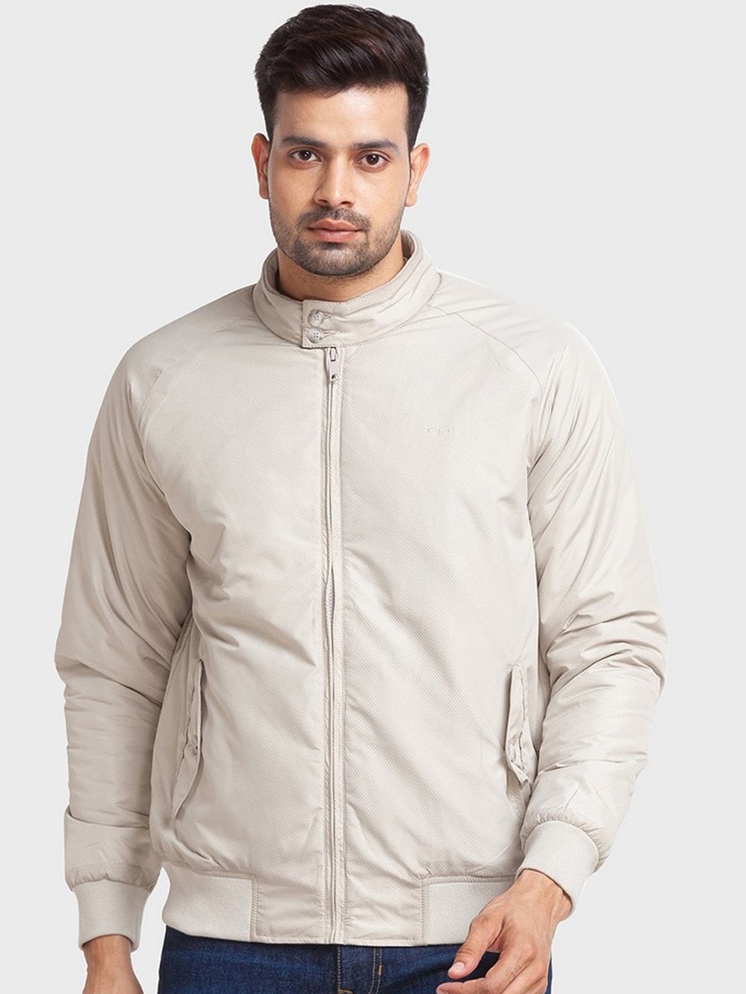 

ColorPlus Men Beige Solid Bomber Jacket