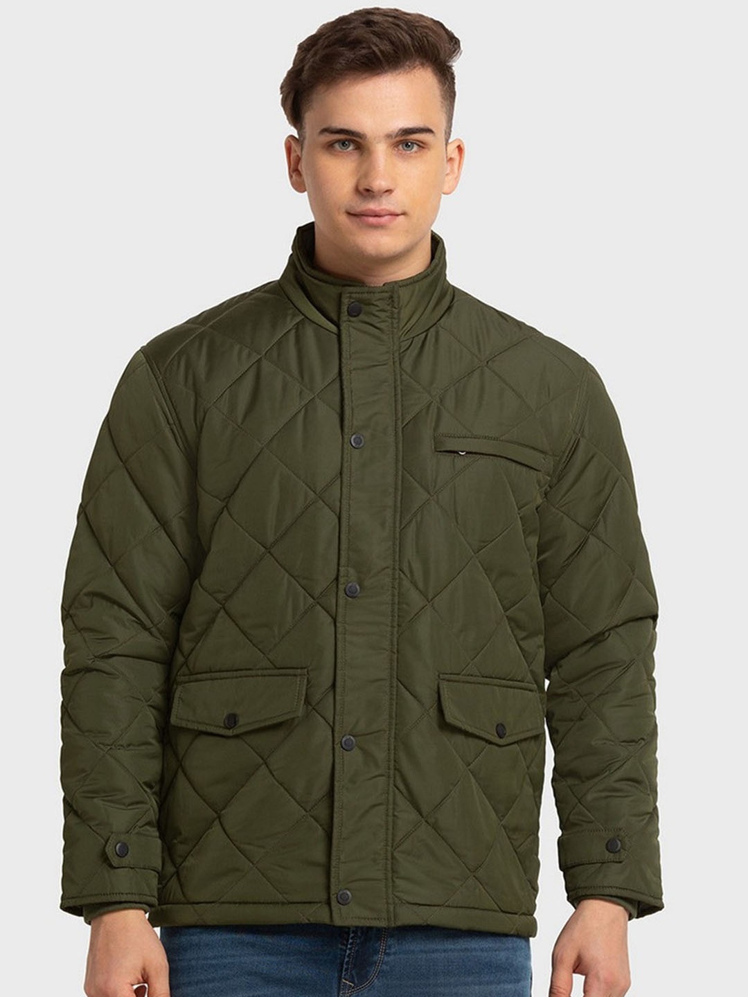 ColorPlus Men Green Solid Quilted Jacket