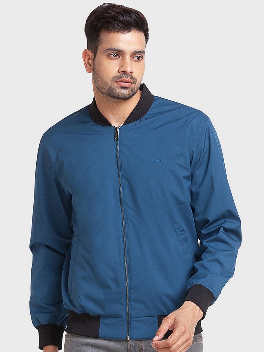 ColorPlus Men Blue Solid Bomber Jacket