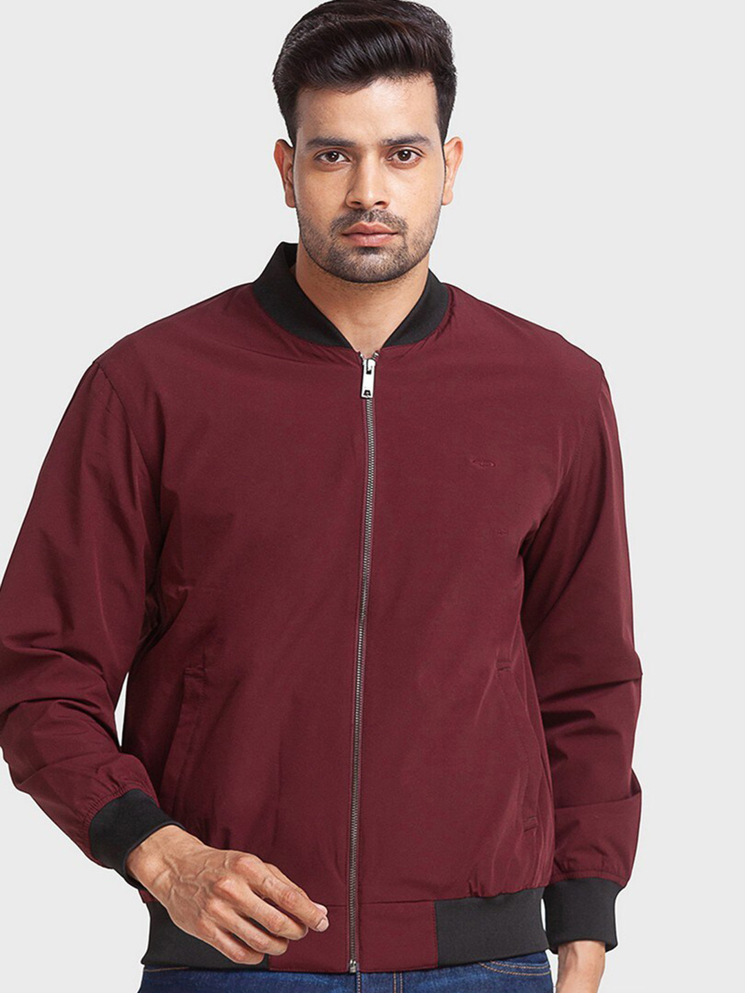 

ColorPlus Men Maroon Solid Bomber Jacket