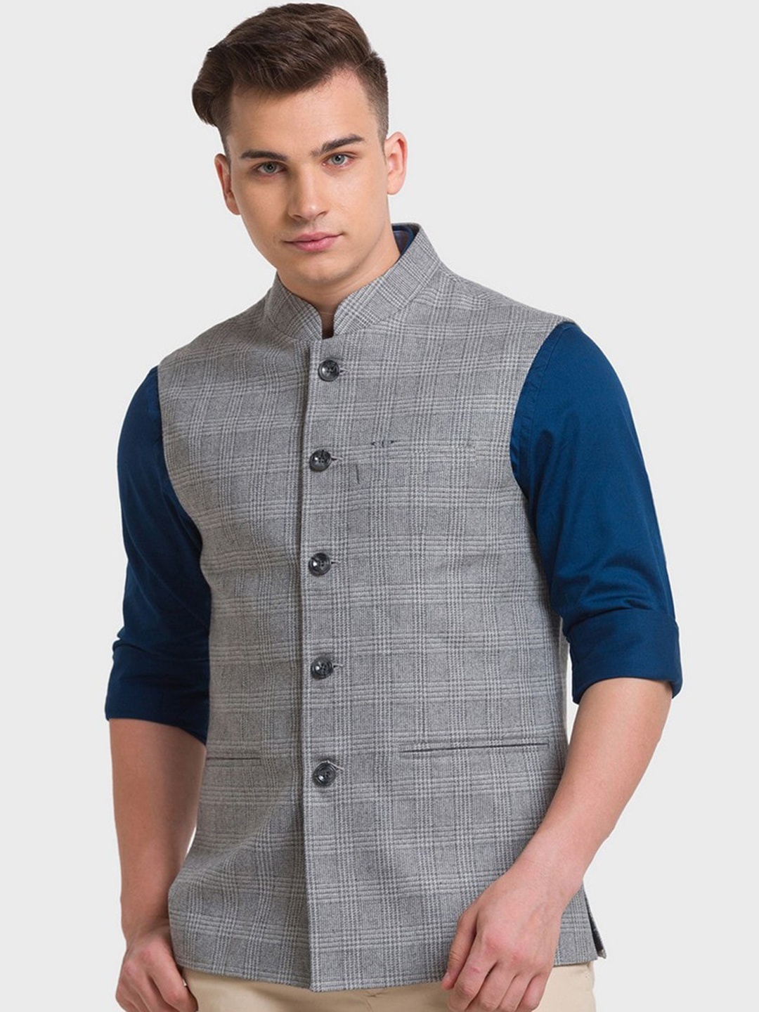 

ColorPlus Men Grey Checked Tailored Jacket