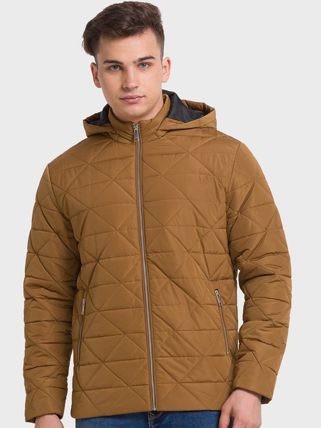 

ColorPlus Men Brown Solid Quilted Jacket