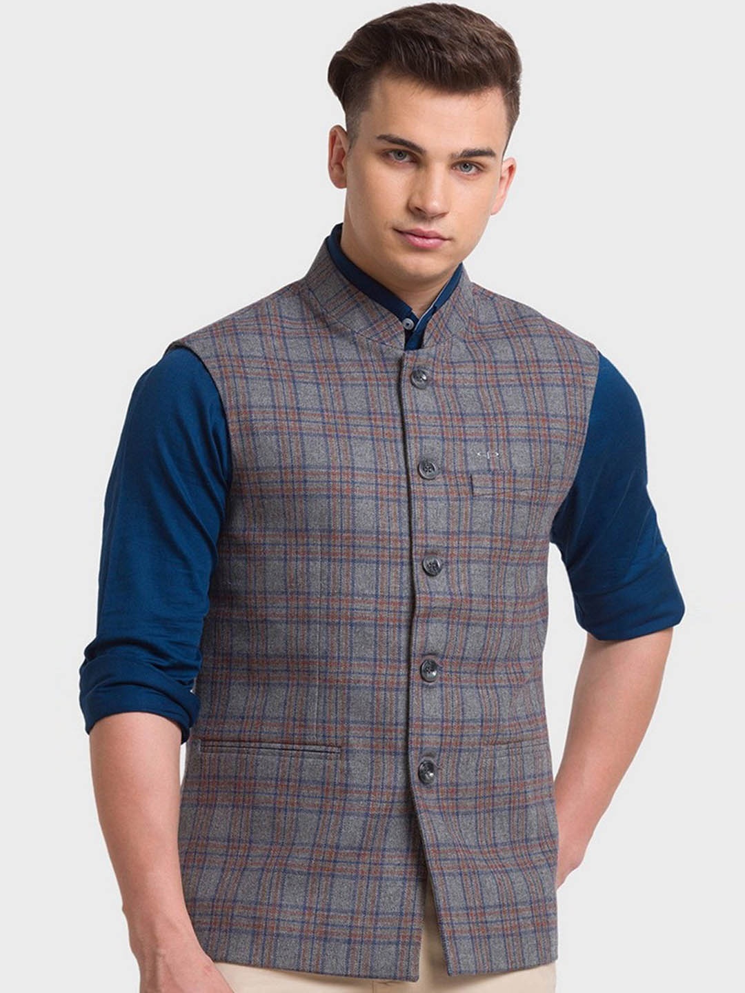 

ColorPlus Men Grey Checked Tailored Jacket