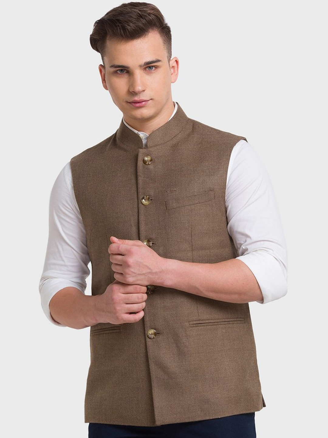 

ColorPlus Plus-Size Men Khaki Nehru Jacket