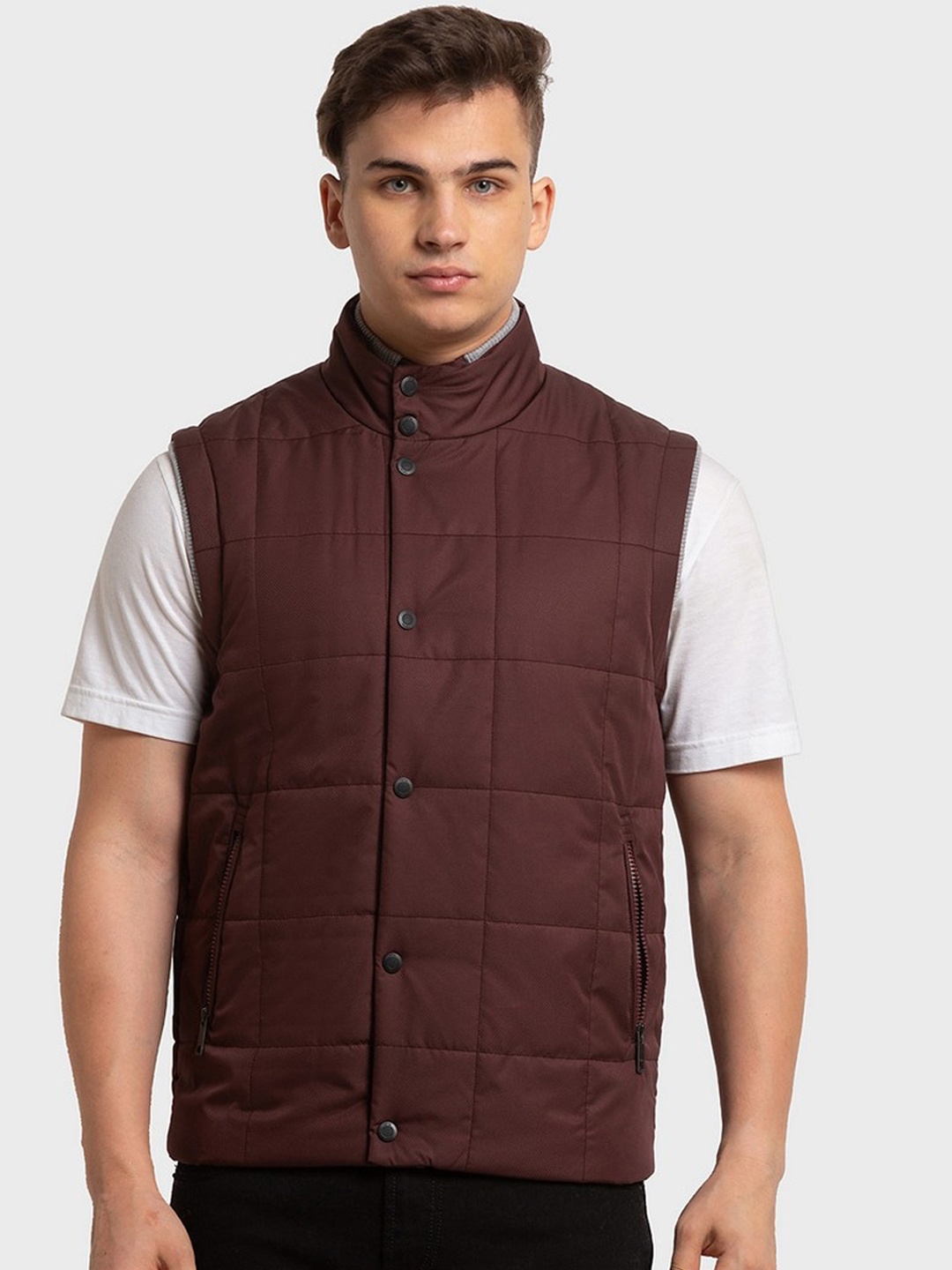 

ColorPlus Men Maroon Striped Padded Jacket
