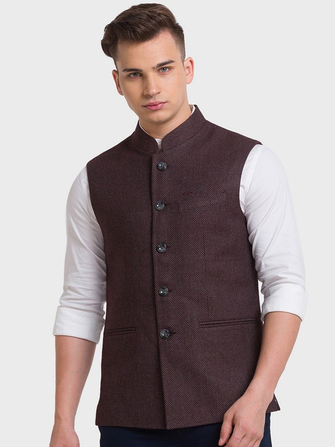 

ColorPlus Plus-Size Men Maroon Nehru Jacket, Red