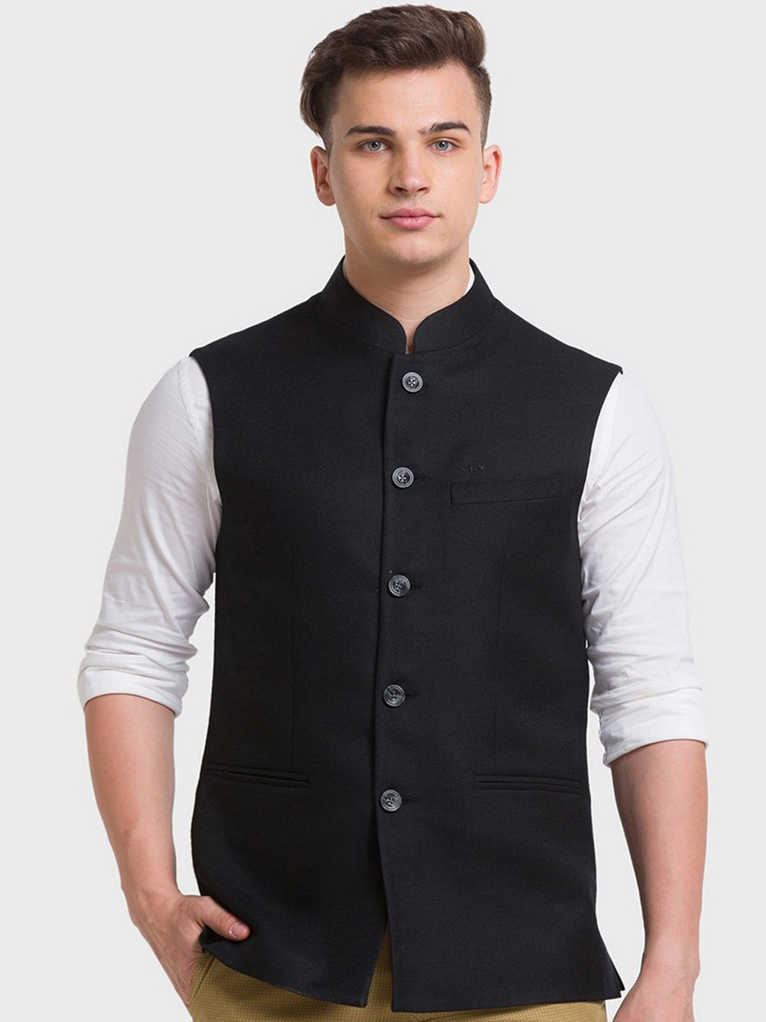 

ColorPlus Men Black Floral Crop Tailored Jacket with Embroidered