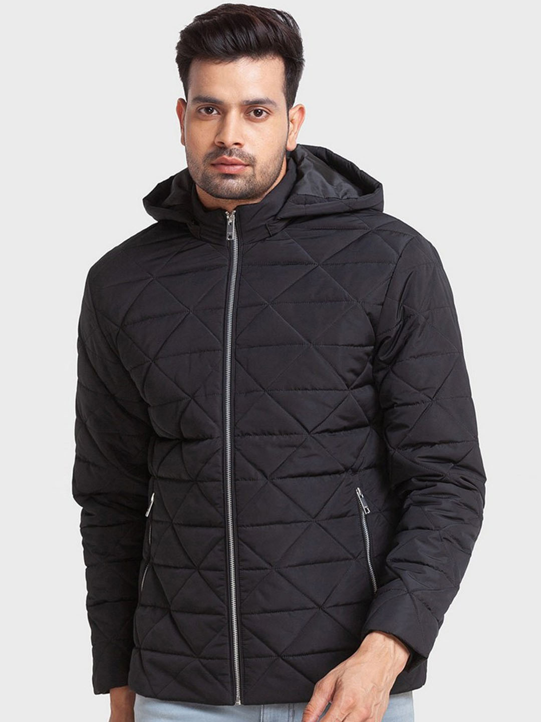 

ColorPlus Men Black Floral Crop Quilted Jacket