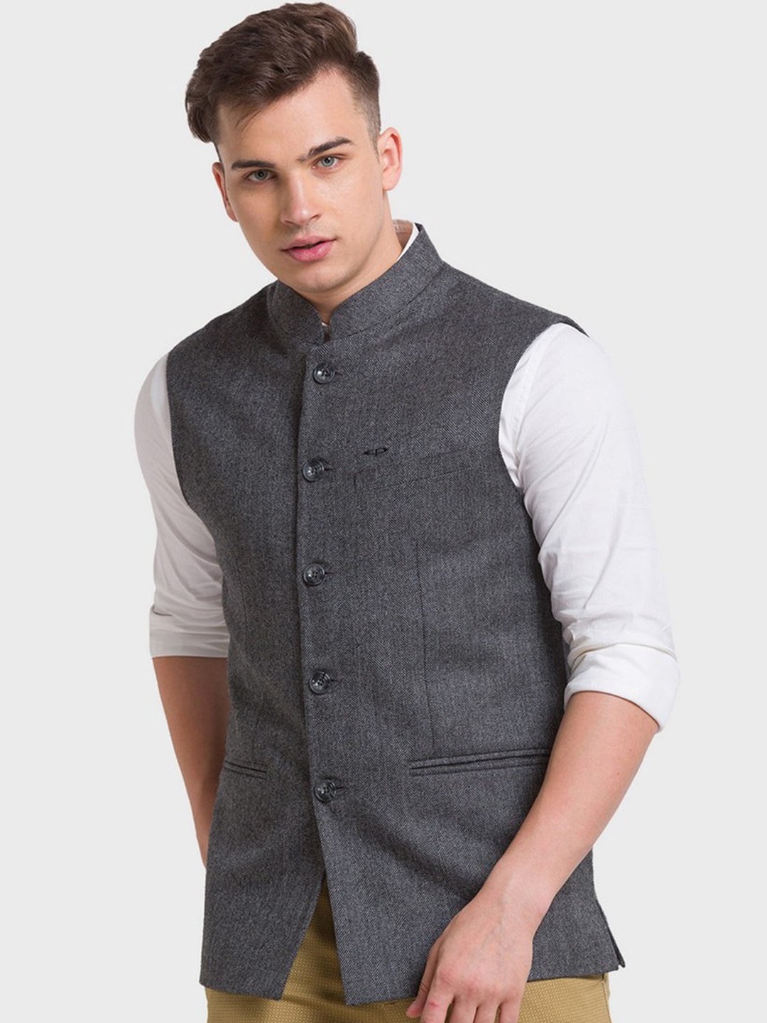 

ColorPlus Men Grey Crop Tailored Jacket