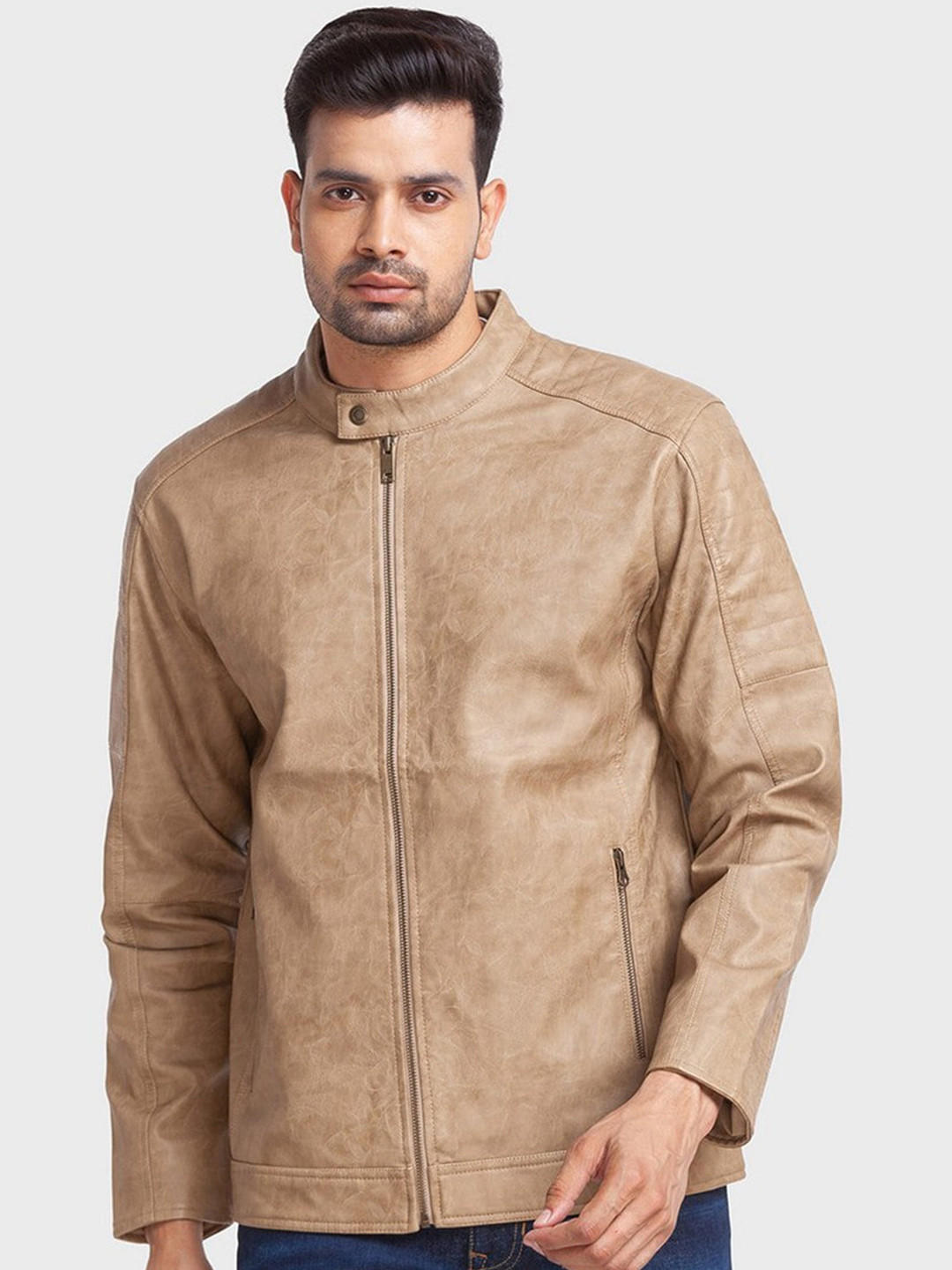 

ColorPlus Men Beige Biker Jacket