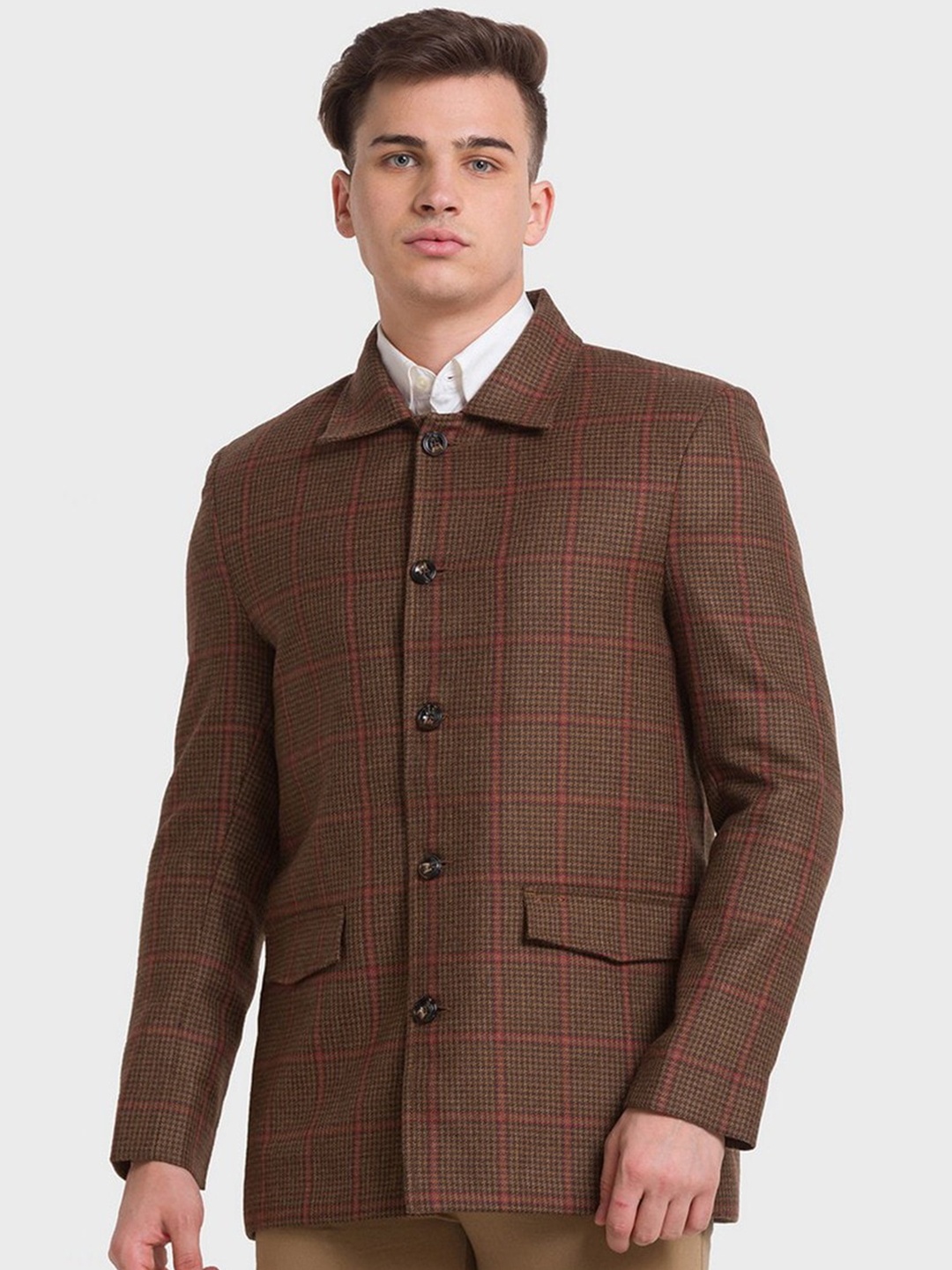 

ColorPlus Men Brown Checked Crop Tailored Jacket